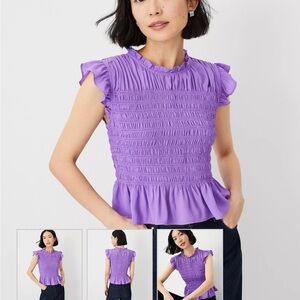Purple Ruffle Sleeve Women's Peplum Top